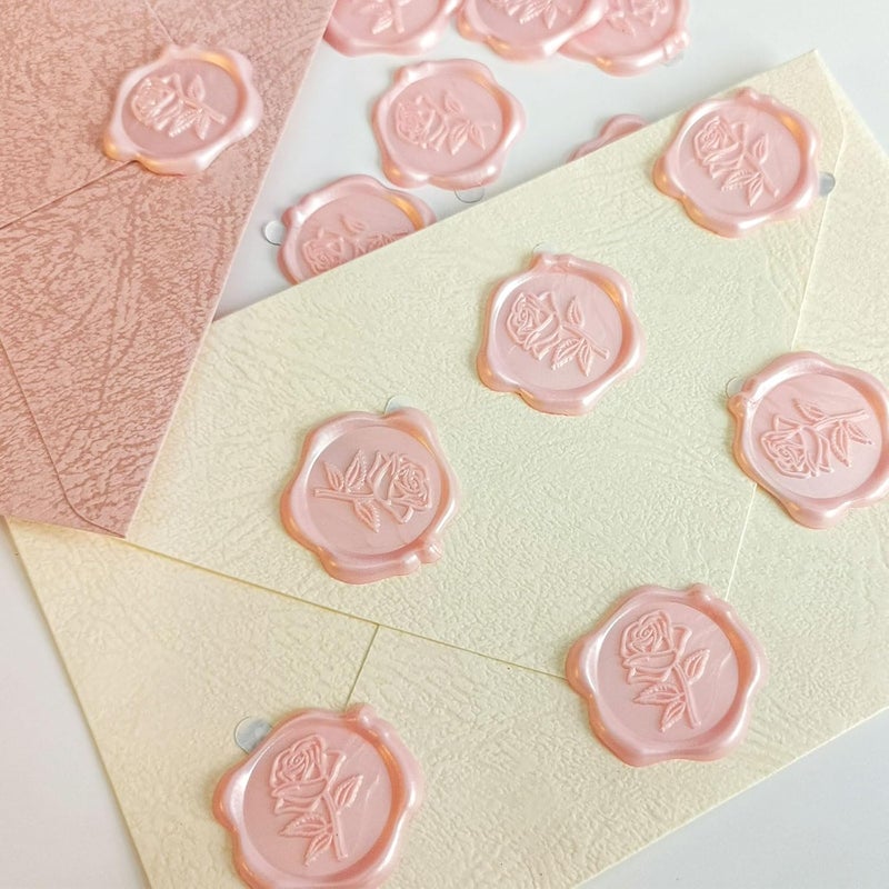 Pilloze 25 Pcs Pink Rose Wax Seal Stickers, Pink Wax Seal for Wedding Invitation, Easy to Use and Good Adhesion Rose Envelope Stickers, Wedding Invitation Accessories - Image 3